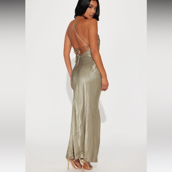 Fashion Nova Special Date Satin Maxi Dress - Olive - Picture 3 of 15